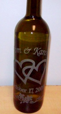 A etched glass wine bottle.