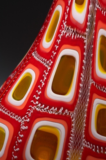 A close up view of the murrine cane glass art by David.