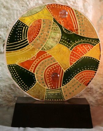 Unique glass painted round by manal.