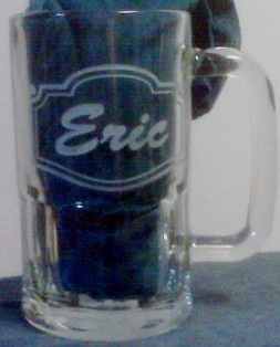 Positive etching on a beer mug.