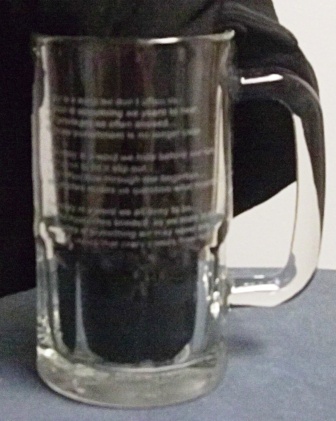 Poem etched on mug using the photoresist stencil process.