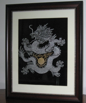 Dragon engraving with light sandblasting art.