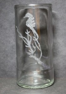 After the glass bottle was cut, the bottom was etched.