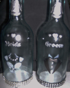 groom and bride themed bottles