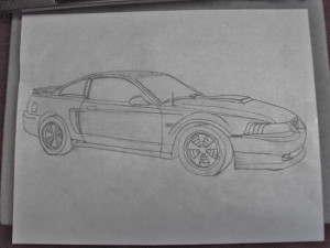 Initial drawing of a Mustang GT