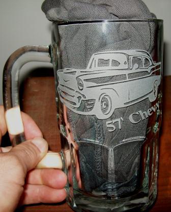 Custom beer mug of a 1957 chevy.