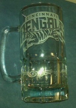 Etched glass mug of Cincinnati Bengals.