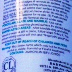 Back label on a acid cream bottle with ingredients.