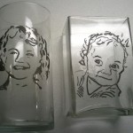 Rotary engraving people on glasses.