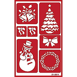 Christmas Glass Etching Stencils with Tree, Wreath, Snowman Bows, Bells