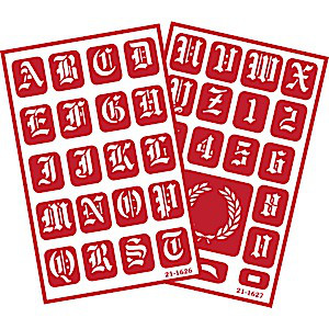 Old English Font Glass Etching Stencils with Alphabet Letters & Numbers (2 pak)