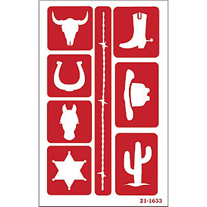 Old Western Glass Etching Stencils: Cowboy Hat & Boot, Cactus, Sheriff Badge, Horseshow, Horse, Cattle