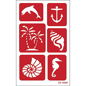 Seashore Glass Etching Stencils: Dolphin, Palm Trees, Shells, Anchor,  Seahorse