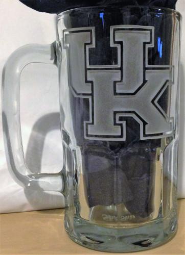 University of Kentucky etched mug logo.