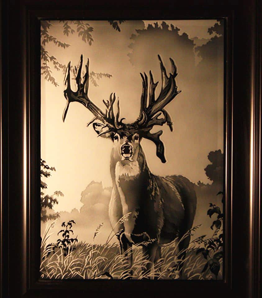 buck glass etched art