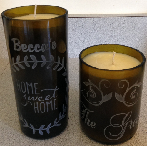 Glass Etched Upcycled Wine Bottle Candles