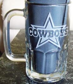 Dallas Cowboys beer mug etched.