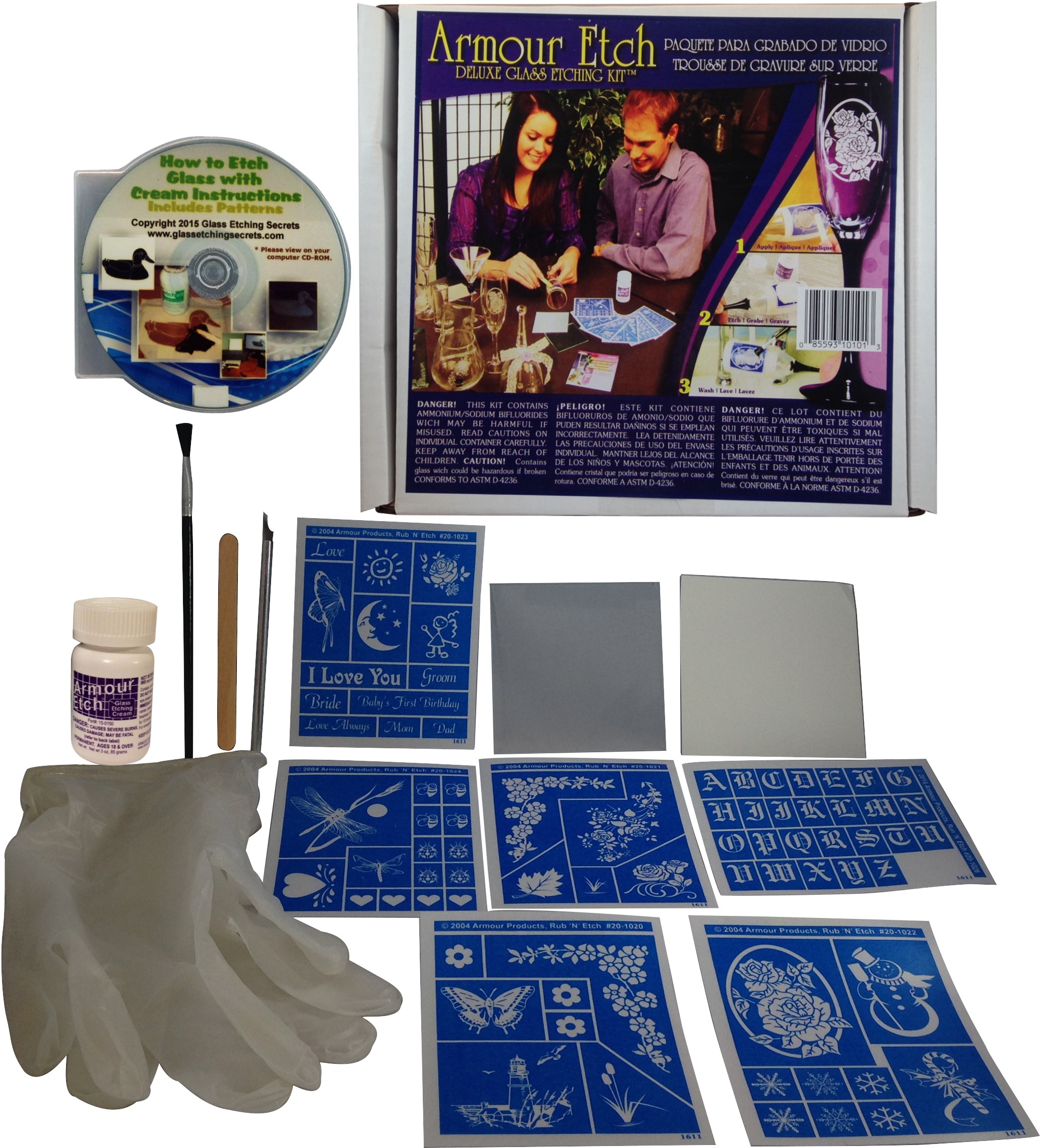 Glass Etching Kit with Cream, Reusable Stencils, Brush, Applicator, Cutter,  Gloves + Free How to Etch CD