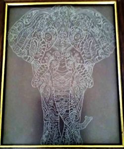 An elephant engraved design