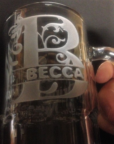 etched monogram name on beer mug