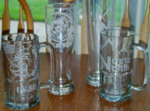 Etched glass mugs