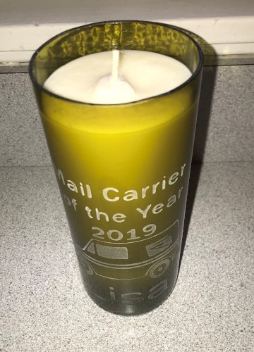 etched post office candle