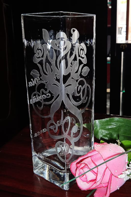 etched rose vase