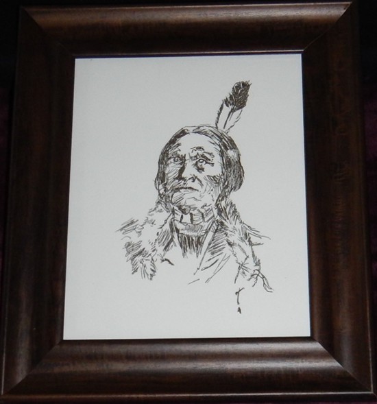framed rotary engraving of indian