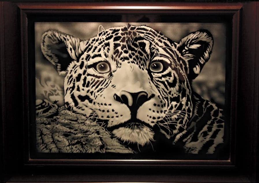 leopard shadeblasting mirror