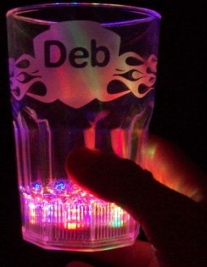 led etched glass party cup.