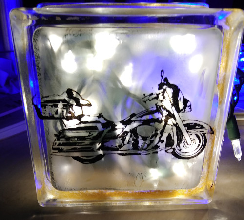 motorcycle glass block etching