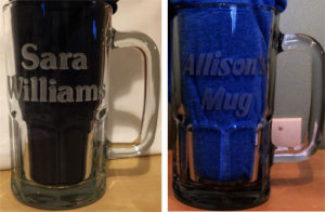 Names etched on mugs