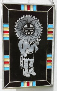 Etched tribal person with stained glass