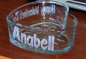 personalize etched heart glass