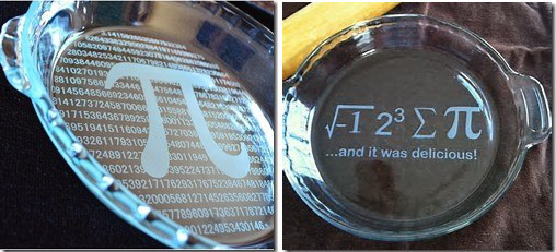 pie plate sandblasted with Pi symbol.