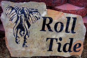 Elephant engraved in a rock for Alabama Crimson Tide.
