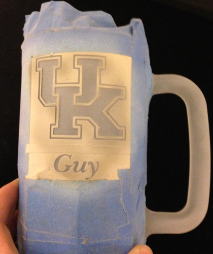 sandblasted beer mug with University of Kentucky