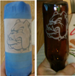 Sandblasted glass beer bottle for testing.