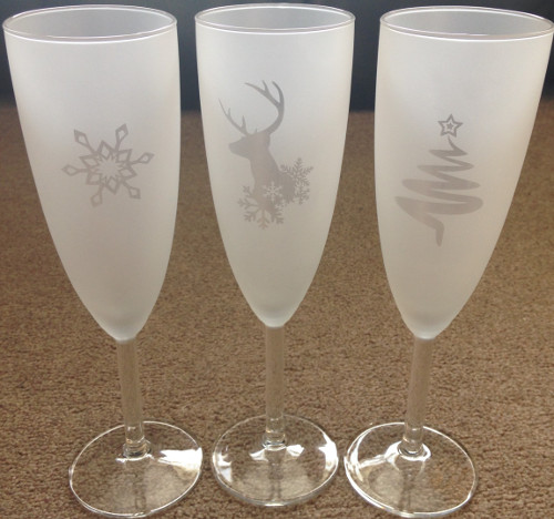 Reverse Etched Christmas Flute Glasses
