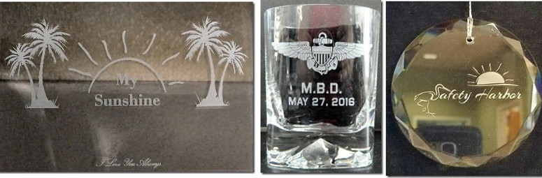 Tumbler and ornament etched.