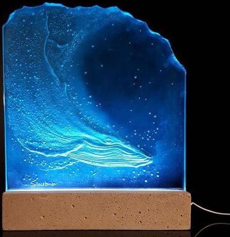 whale etched led glass