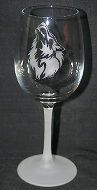 Etched wine glass around stem.